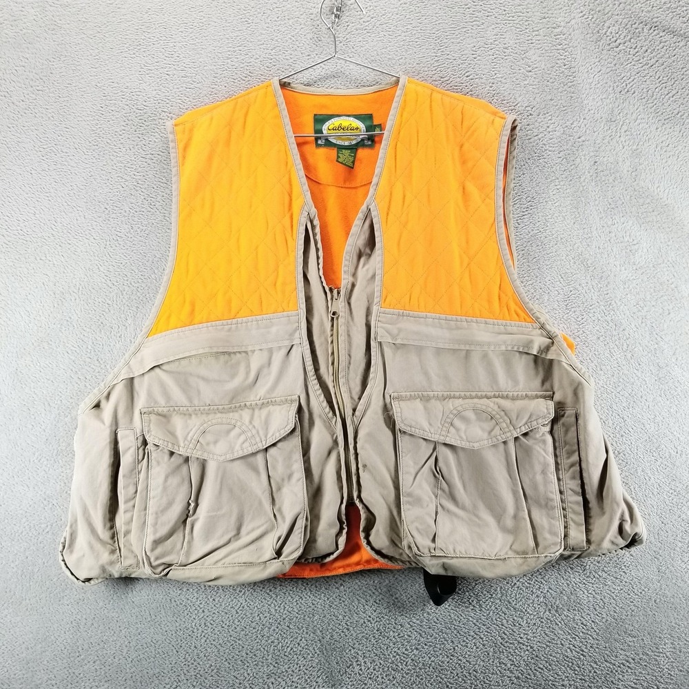Cabelas‎ Vest Mens Large Orange Canvas Quilted Hunting Game Bag Utility Zip